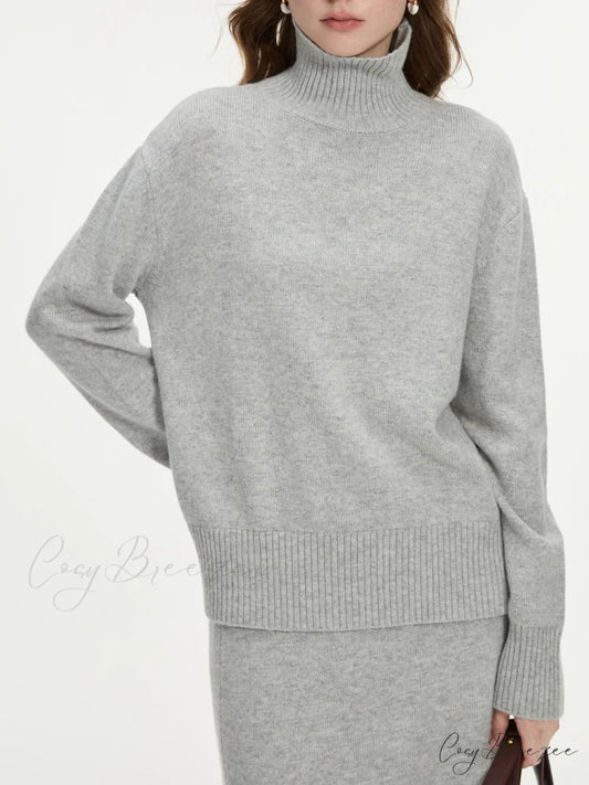 Wool Gray Turtleneck Sweater Skirt Sweater swraters-241228