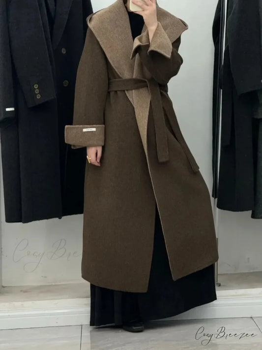 Wool Hooded Office Lady Cashmere Coat overcoats-241228
