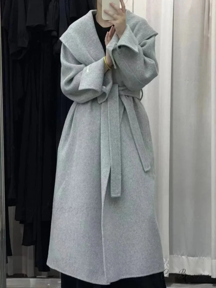 Wool Hooded Office Lady Cashmere Coat overcoats-241228