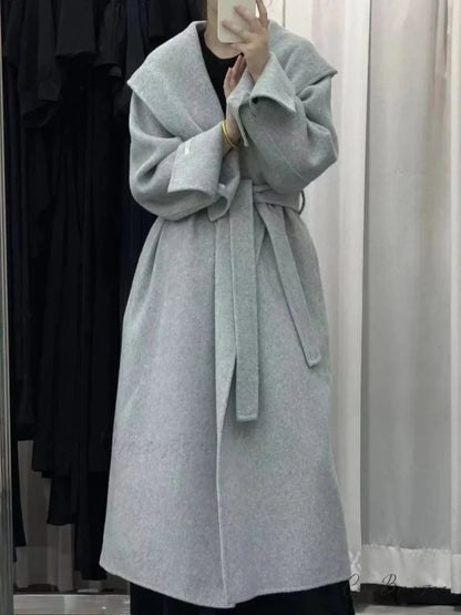 Wool Hooded Office Lady Cashmere Coat overcoats-241228