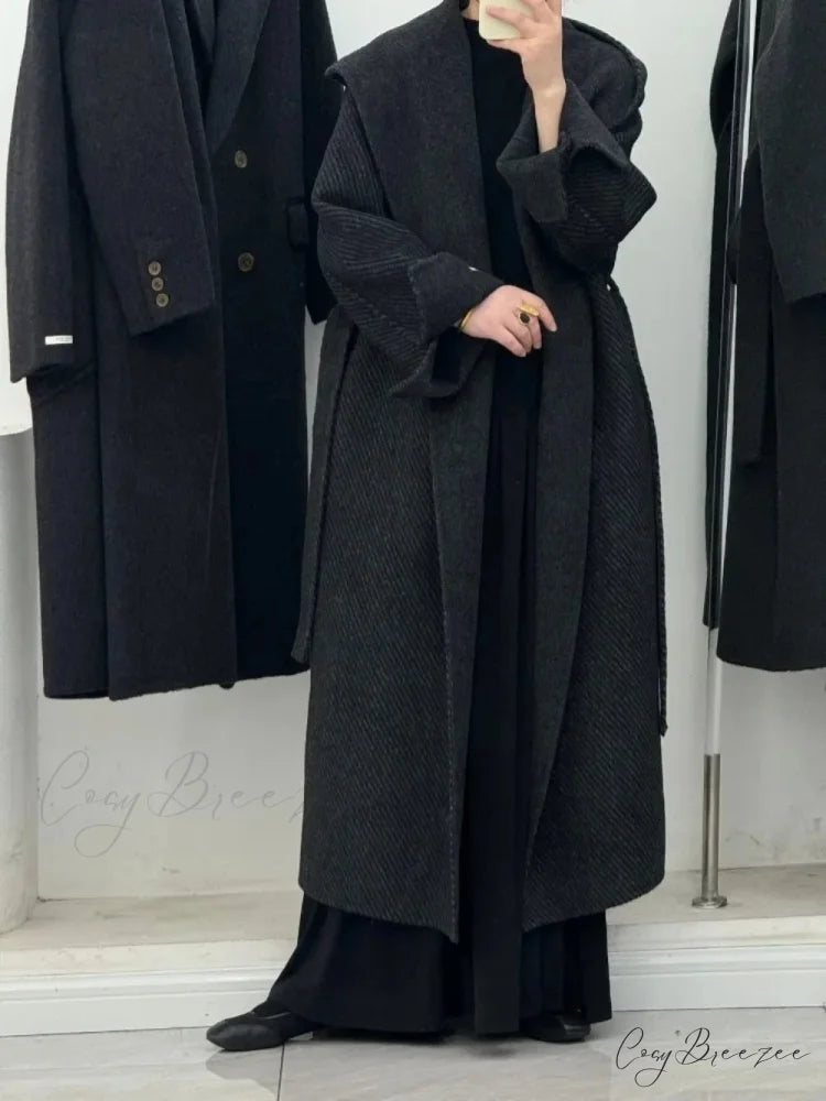 Wool Hooded Office Lady Cashmere Coat overcoats-241228