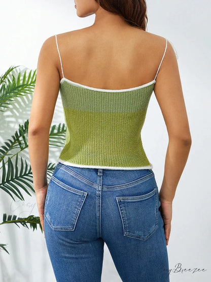 Wool Knitted Contrast Tie-up Spaghetti Strap 90s Crop Top croptop-250126