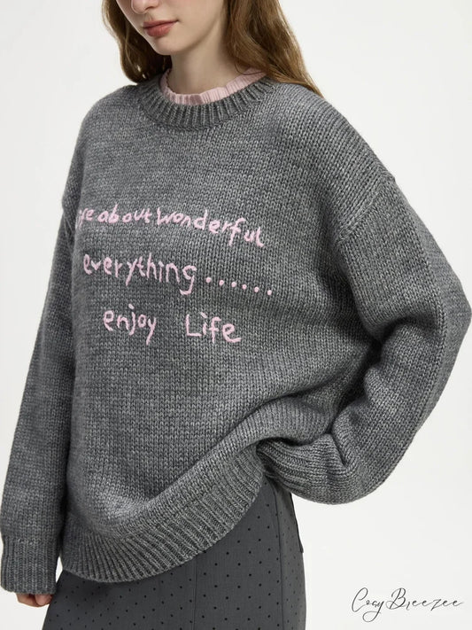 Wool Letter Embroidery Color Collision Sweater GRAY / XS swraters-241228