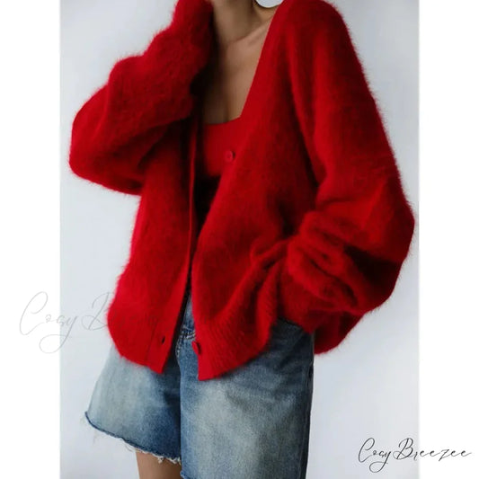 Wool Loose V-neck Full Sleeve Cardigan cardigans-241228