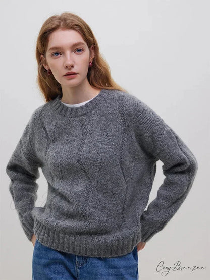 Wool Mohair Hollow Out Drop Sleeve Sweater GRAY / S swraters-241228