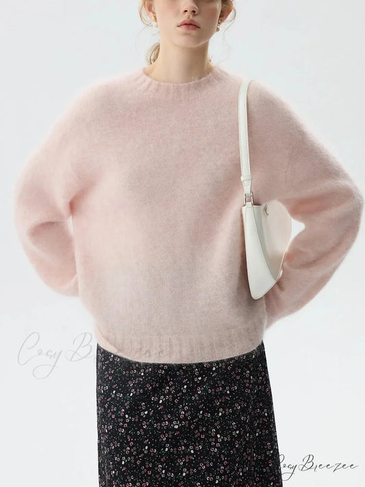 Wool Mohair Thick Pullover Sweater Sweater Pink / S swraters-241228