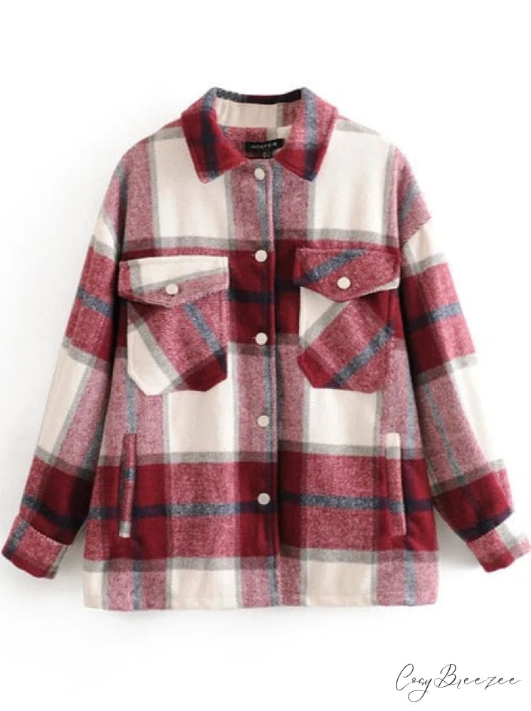 WOOL PLAID SHIRT red beige / M