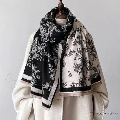 Wool Tartan Plaid Cashmere Scarf black 1 scarf-241228