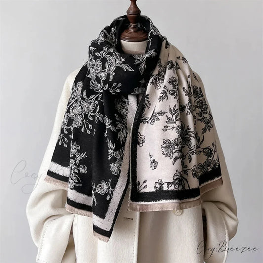 Wool Tartan Plaid Cashmere Scarf black 1 scarf-241228