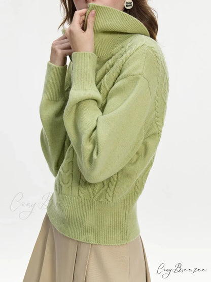Wool V-neck Chic Pullover Two Color Sweater Green / XS swraters-241228