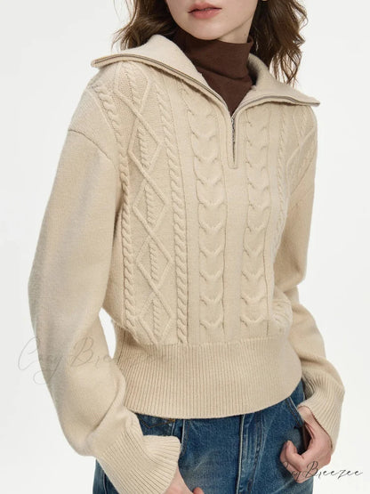 Wool V-neck Chic Pullover Two Color Sweater Khaki / XS swraters-241228