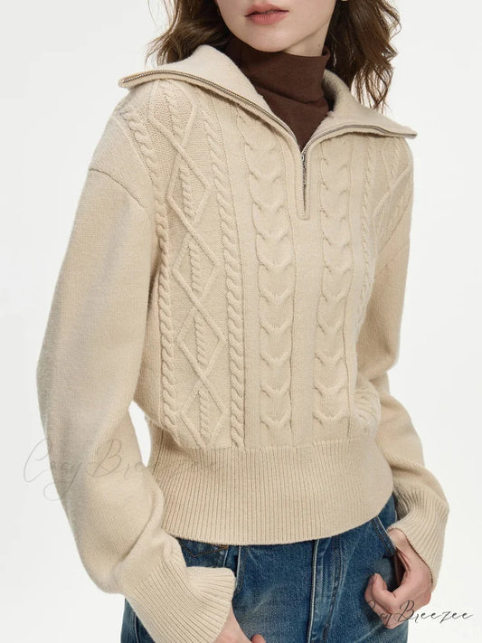 Wool V-neck Chic Pullover Two Color Sweater Khaki / XS swraters-241228