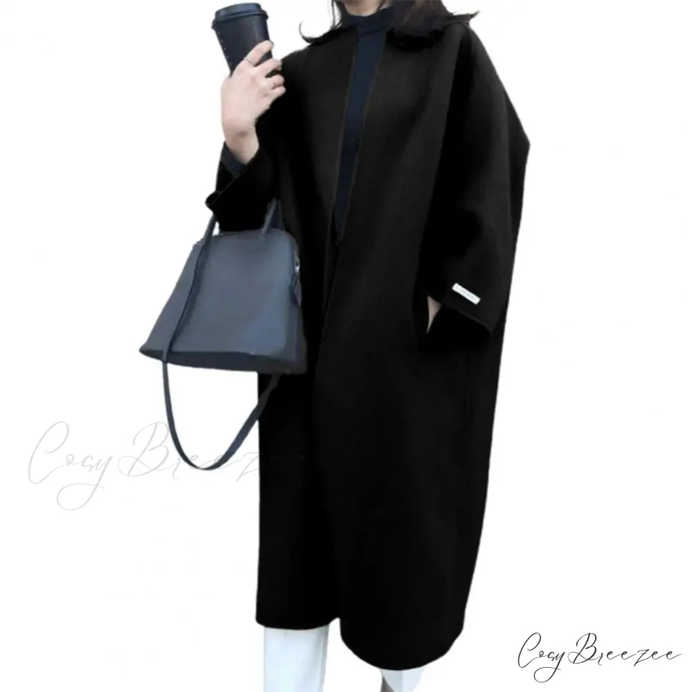 Woolen Cardigan Solid Color Long Coat overcoats-241228