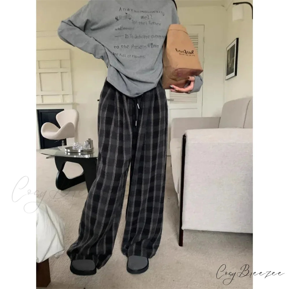 Woolen Plaid Vintage Winter Pants pants-241228