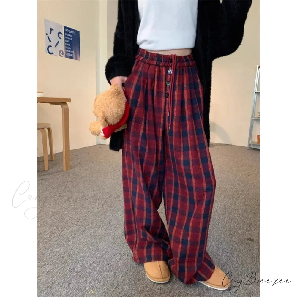 Woolen Plaid Vintage Winter Pants pants-241228