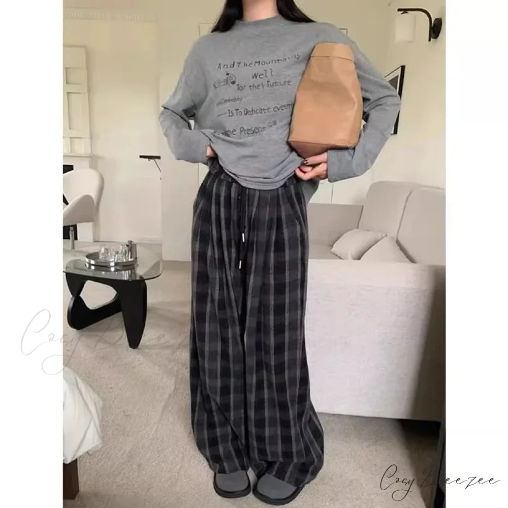 Woolen Plaid Vintage Winter Pants pants-241228
