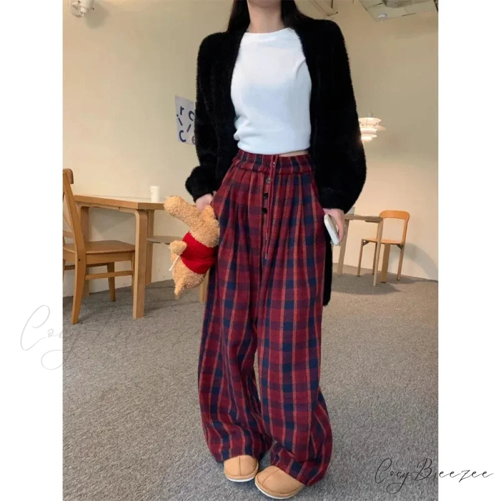 Woolen Plaid Vintage Winter Pants pants-241228