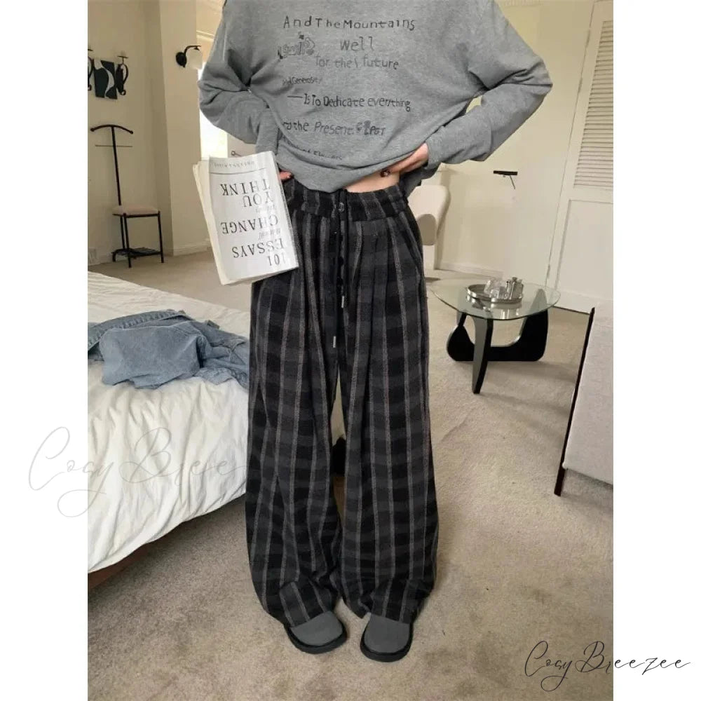 Woolen Plaid Vintage Winter Pants black / S pants-241228
