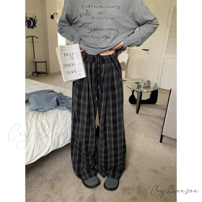 Woolen Plaid Vintage Winter Pants black / S pants-241228
