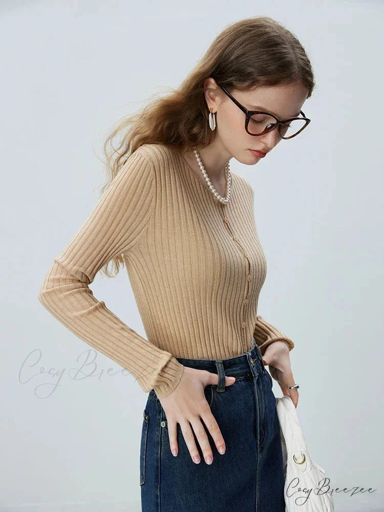 Woolen Round Neck Sweater Casual Loose Sweater Khaki / S swraters-241228