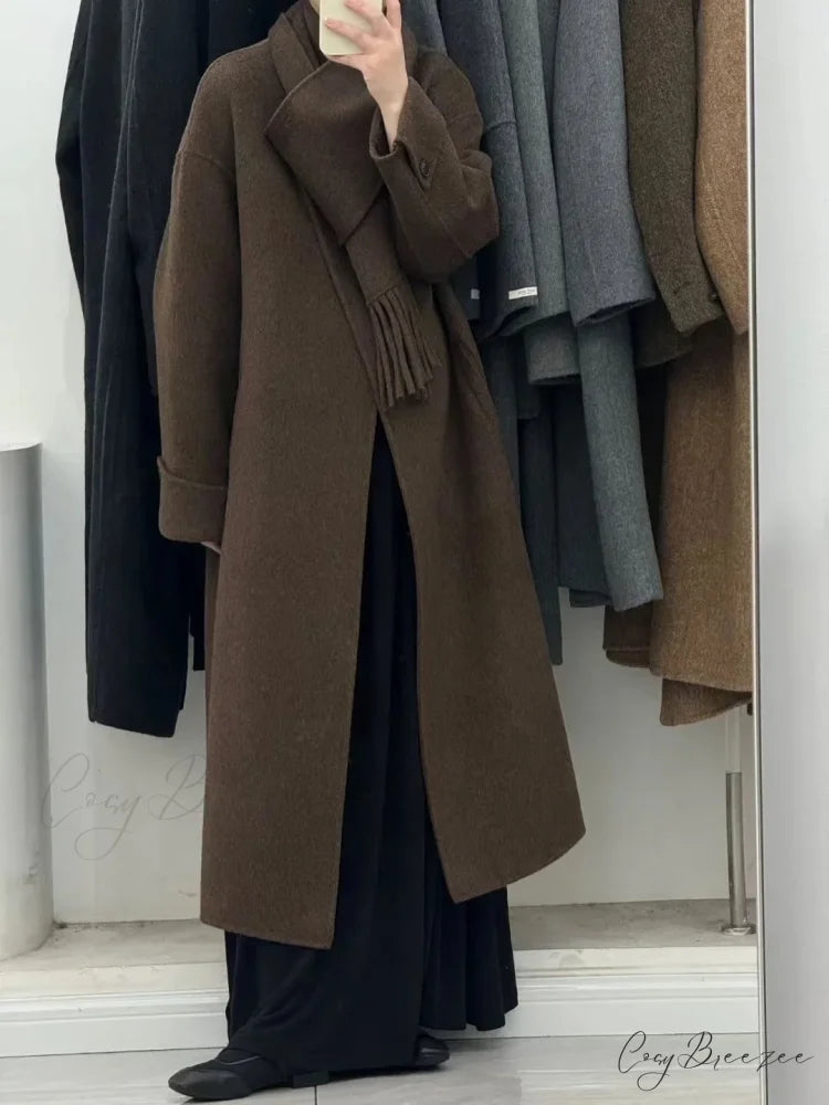Woolen Single Button Full Sleeve Coat Coffee / S overcoats-241228