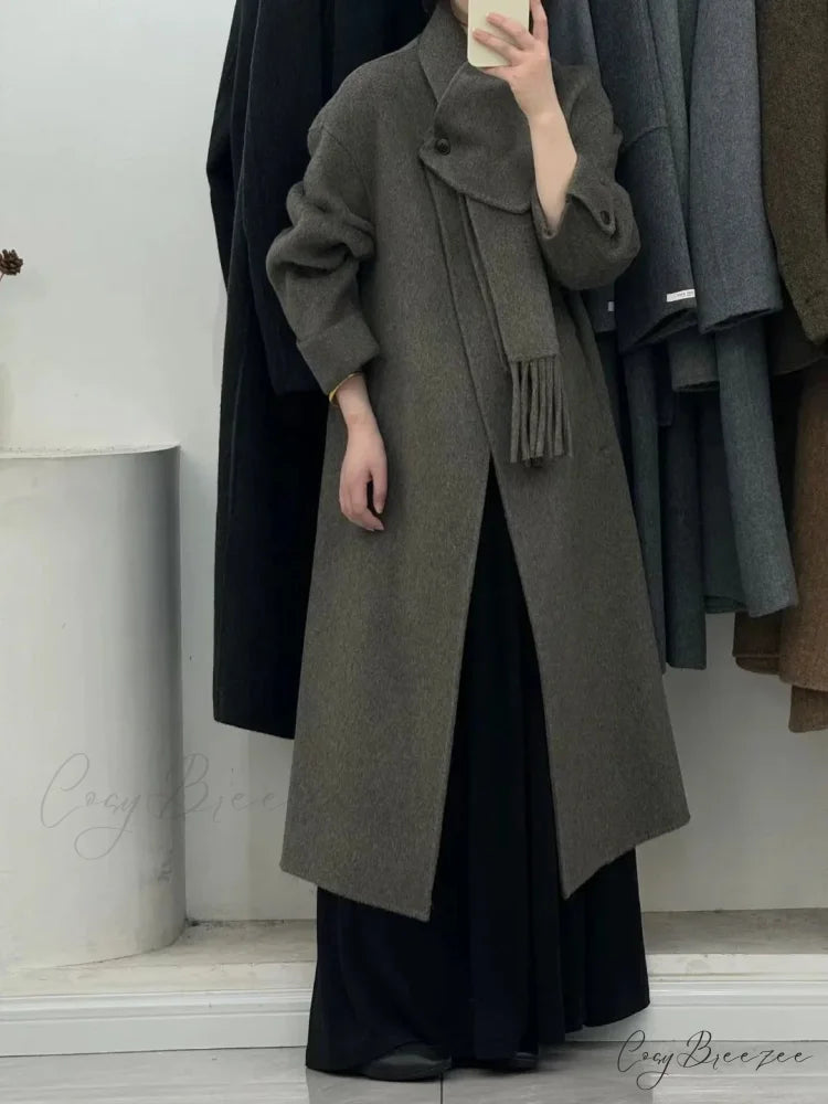 Woolen Single Button Full Sleeve Coat Gray / S overcoats-241228