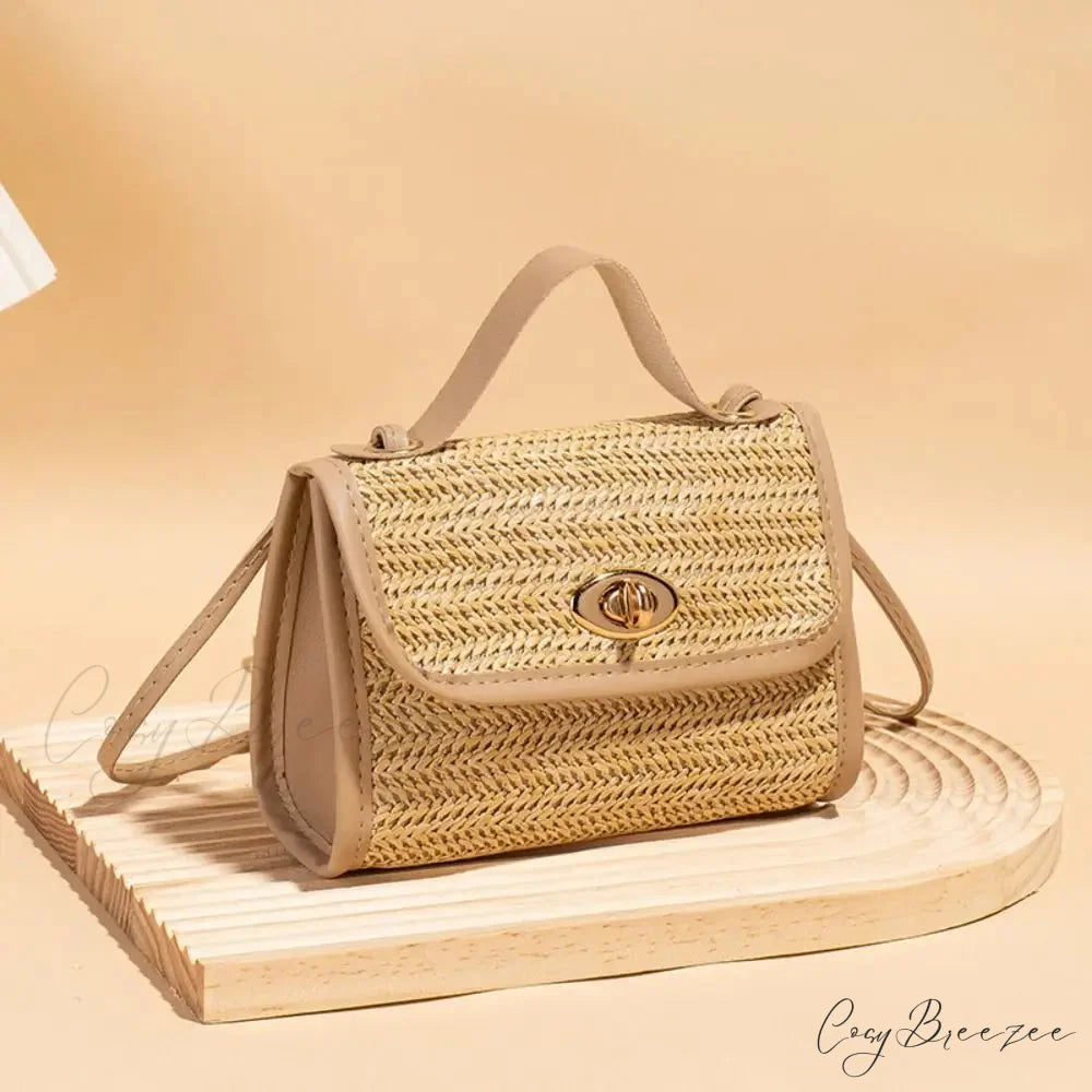 Woven Messenger Straw Travel Tote Handbag Beige handbag-250126