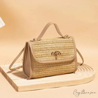 Woven Messenger Straw Travel Tote Handbag Beige handbag-250126
