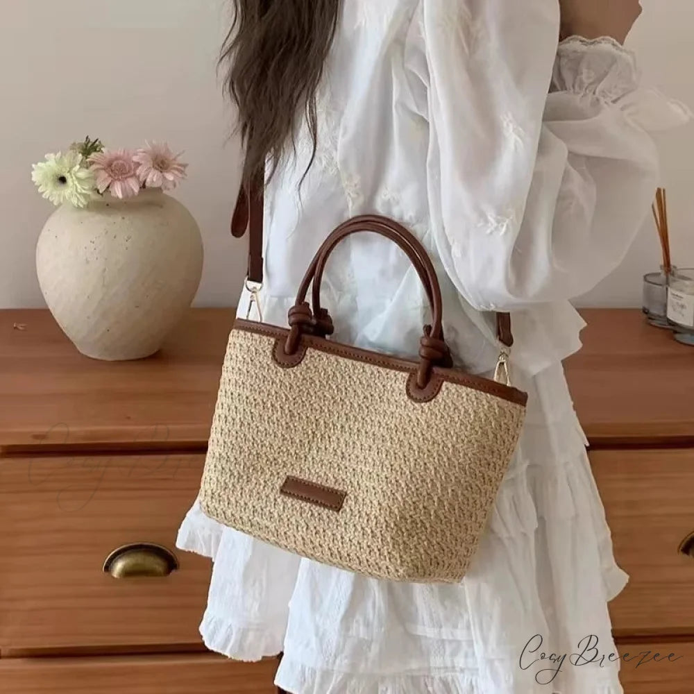 Woven Straw Summer Crossbody Bag Brown crossbody-250126