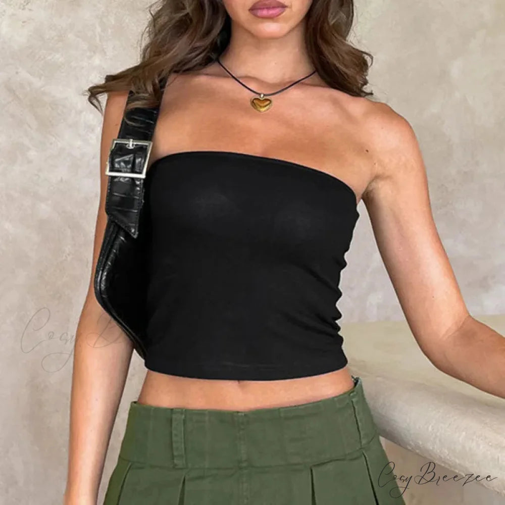 Wrap Chest Strapless Crop Top Black / S croptop-250223