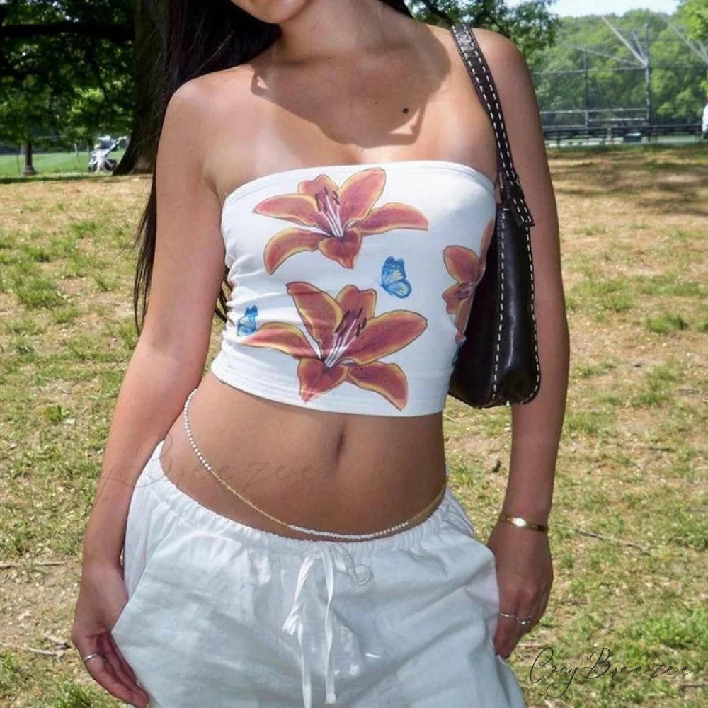 Wrap Chest Strapless Crop Top white / S croptop-250223