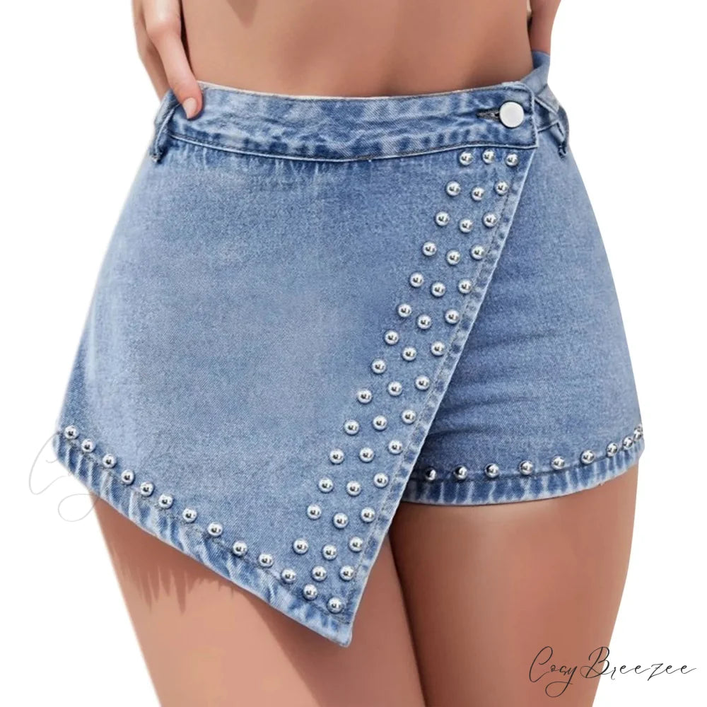Wrap Irregular Skinny Denim Shorts short-250223