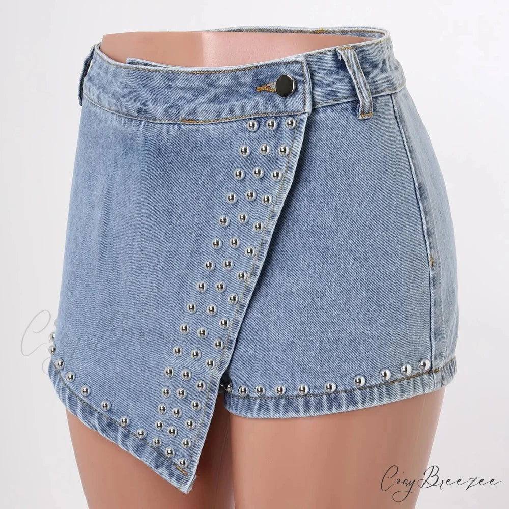 Wrap Irregular Skinny Denim Shorts short-250223