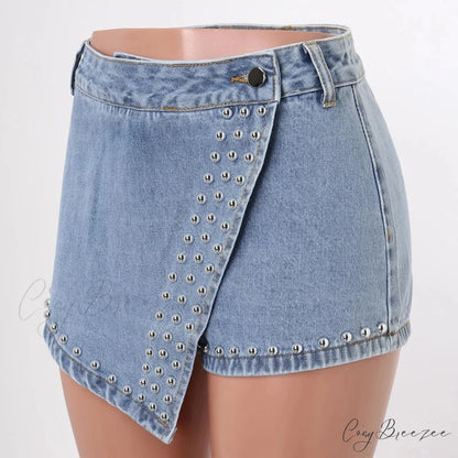 Wrap Irregular Skinny Denim Shorts short-250223