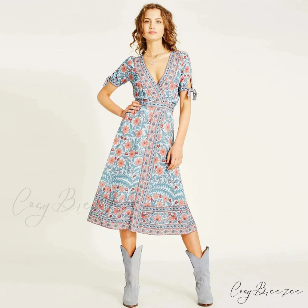 Wrap Marigold Floral Boho Dress bohodress-250126