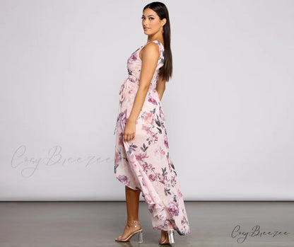 Wrapped In Romance Charming Floral Chiffon Maxi Dress
