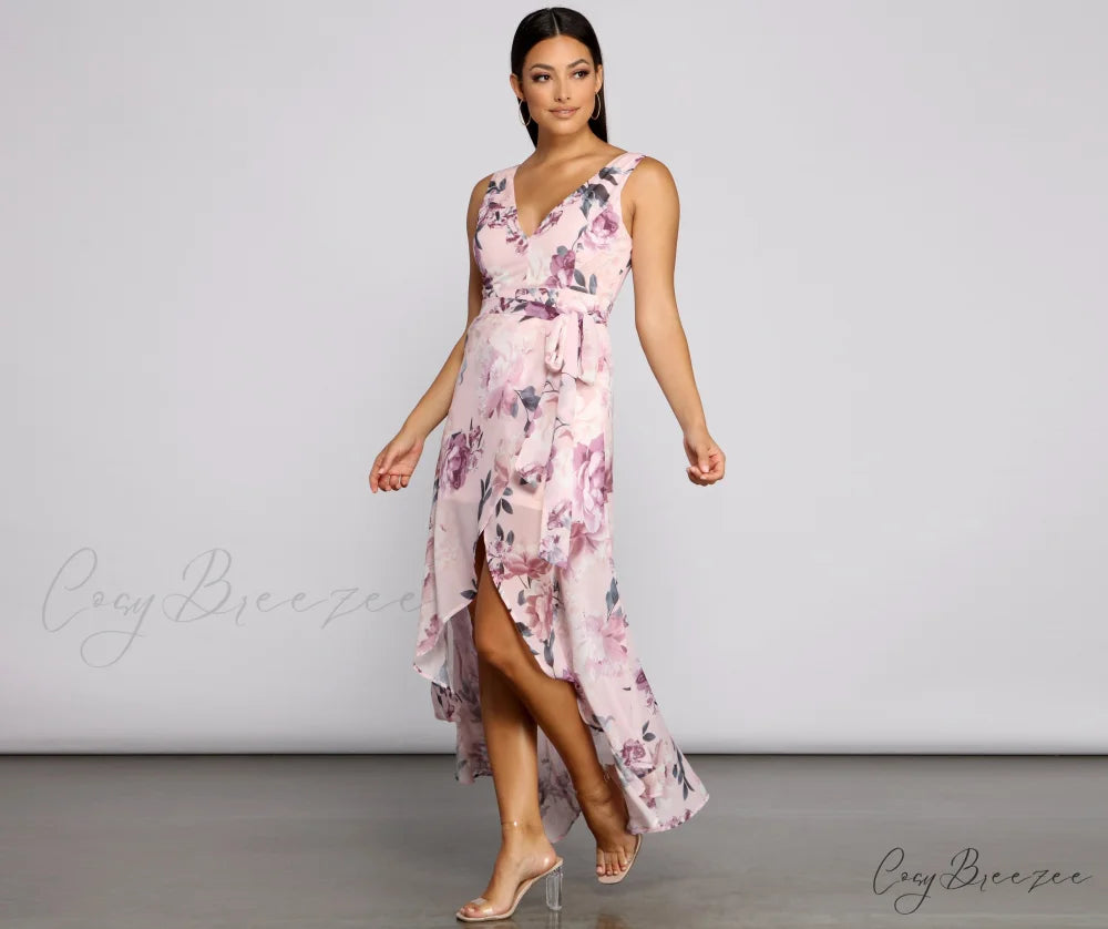 Wrapped In Romance Charming Floral Chiffon Maxi Dress