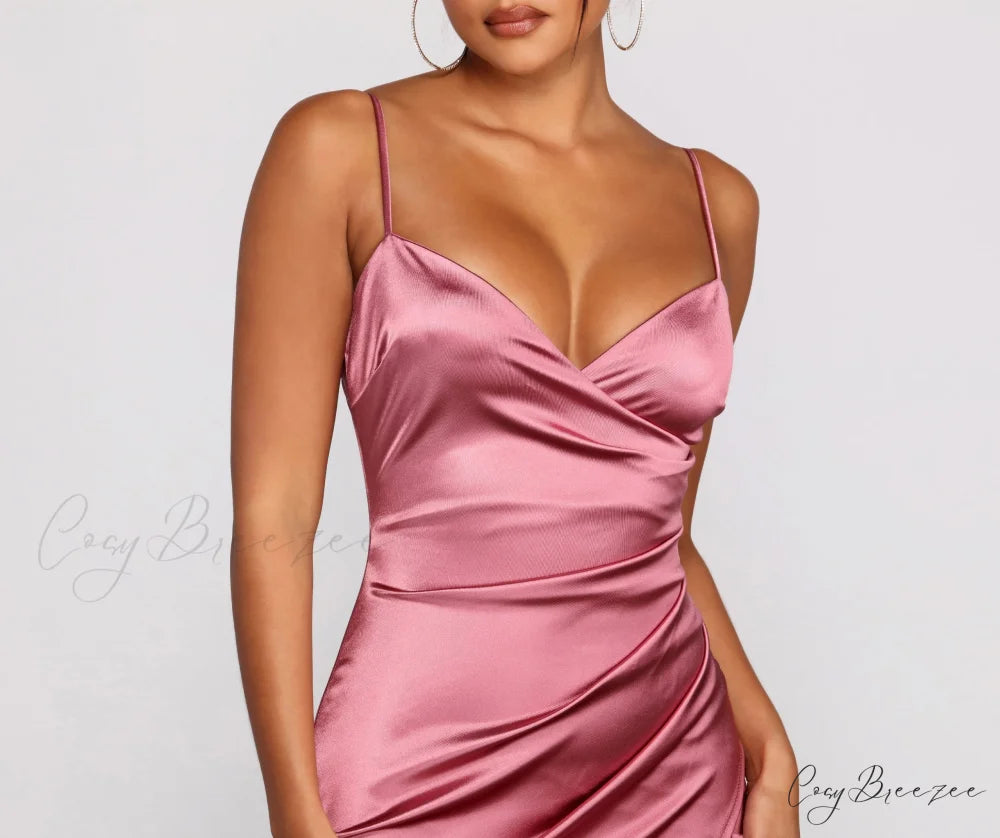 Wrapped In Sleek Charming Satin Mini Dress