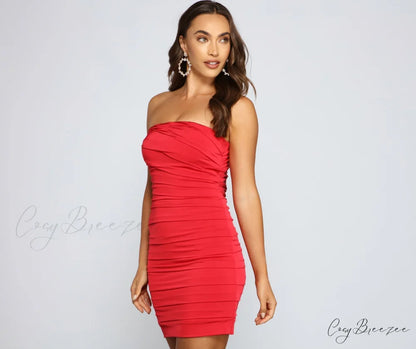Xena Formal Stylish Pleated Bodycon RED / XS