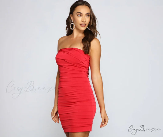 Xena Formal Stylish Pleated Bodycon RED / XS