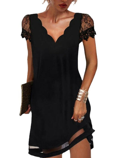 Sizes for A-Line - and Sleeves 2024 Spring/Summer Gown Brief Collection in Lace Available - Black Mini Women Elegant with V-Neck S-XXXL