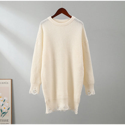 Cindy Ripped Crew Neck Long Sleeve Women Knit Sweater