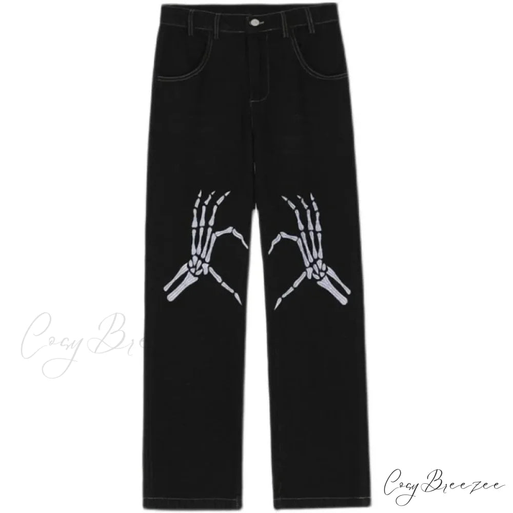 Y2K Black Embroidered Jeans Pants pants-241228