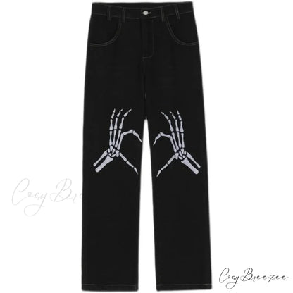 Y2K Black Embroidered Jeans Pants pants-241228