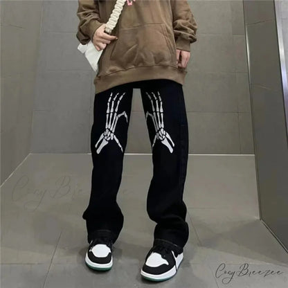 Y2K Black Embroidered Jeans Pants pants-241228