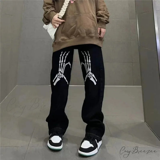 Y2K Black Embroidered Jeans Pants pants-241228