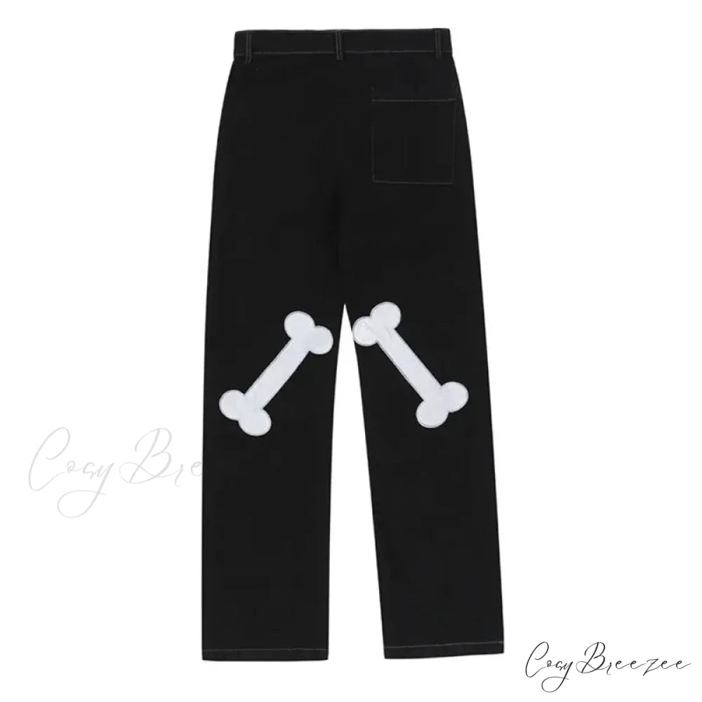 Y2K Black Embroidered Jeans Pants pants-241228