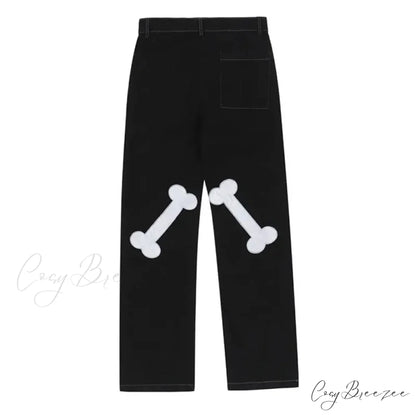 Y2K Black Embroidered Jeans Pants pants-241228