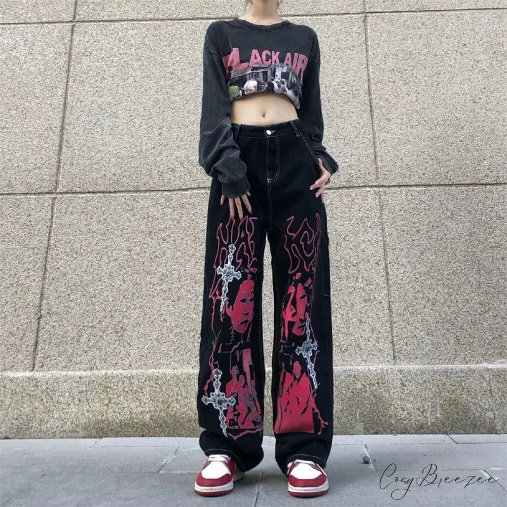 Y2K Black Streetwear Loose Pants pants-241228