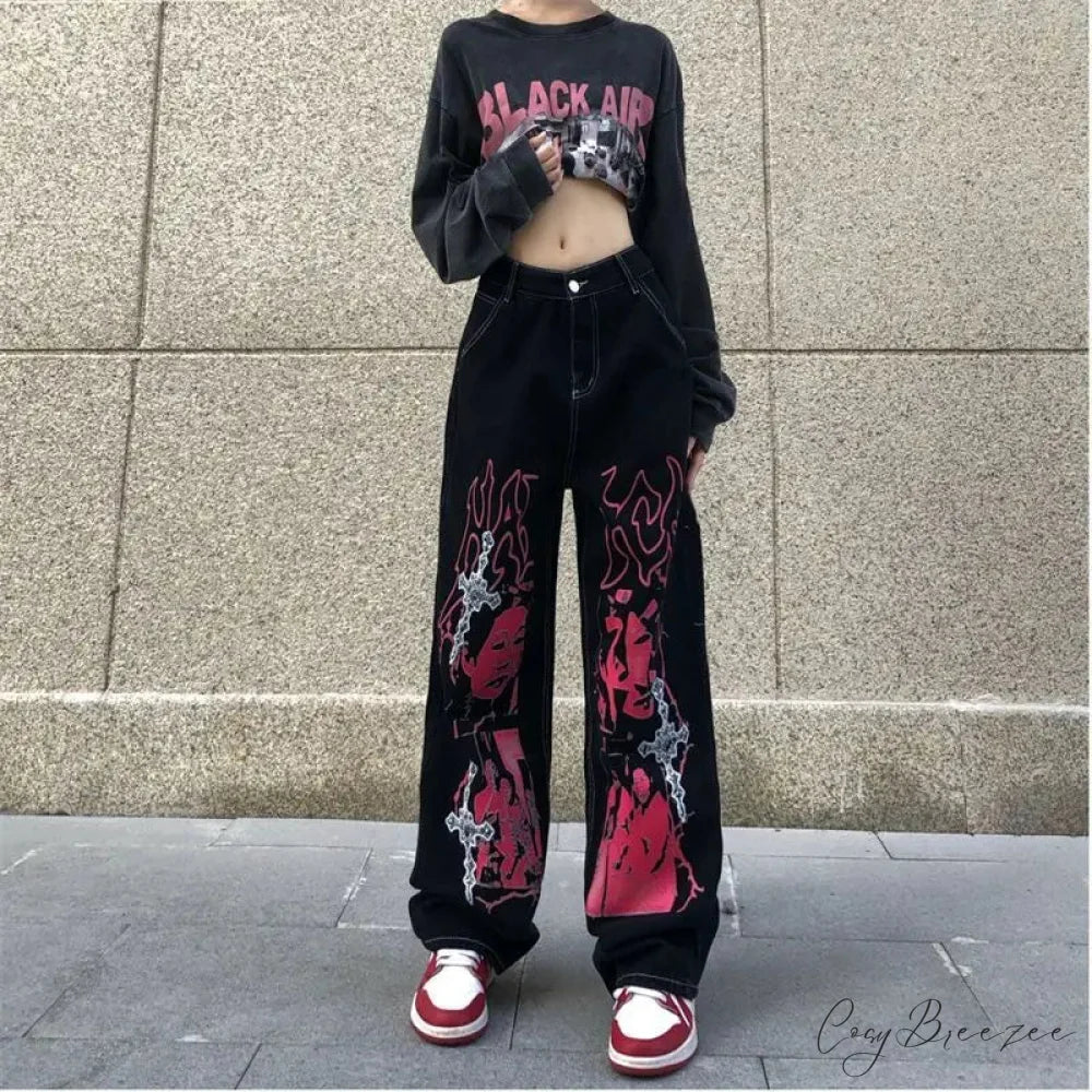 Y2K Black Streetwear Loose Pants pants-241228